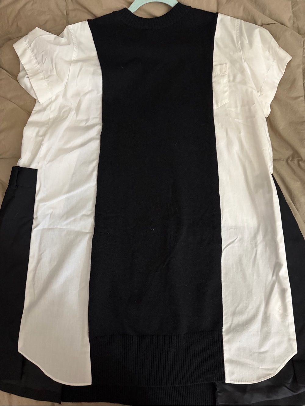 Sacai  Poplin x Knit Dress Black and White Layered Mini Dress - Picture 5 of 8